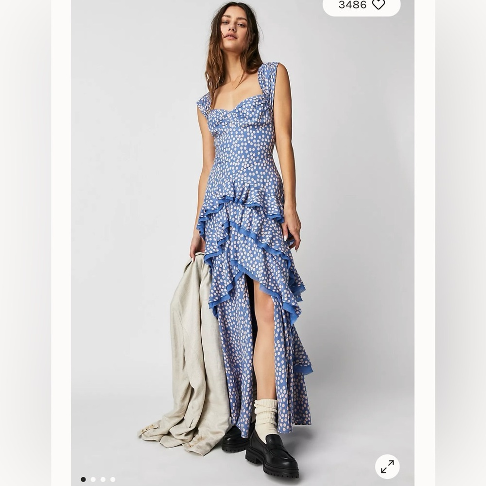 Free People Moon River High Low Polka Dot Tiered Ruffled Maxi Dress